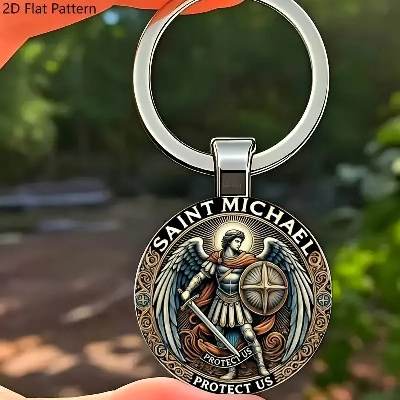 Saint Michael Archangel Defeating Evil templar Keychain Fashionable Cross Keyring Religious Symbolic Accessory Perfect Gift