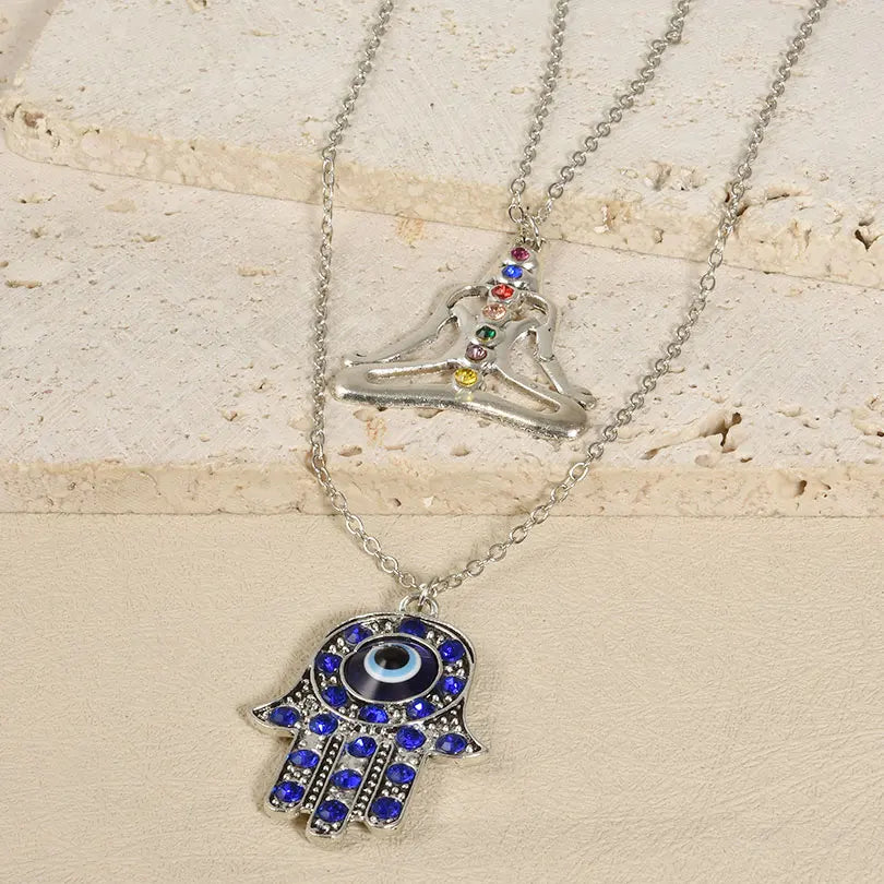 1Pc Vintage Women Turkish Evil Eye Hamsa Hand Pendant Necklaces DIY Punk Men Spiritual Hamsa Palm Lucky Amulet Collares Jewelry