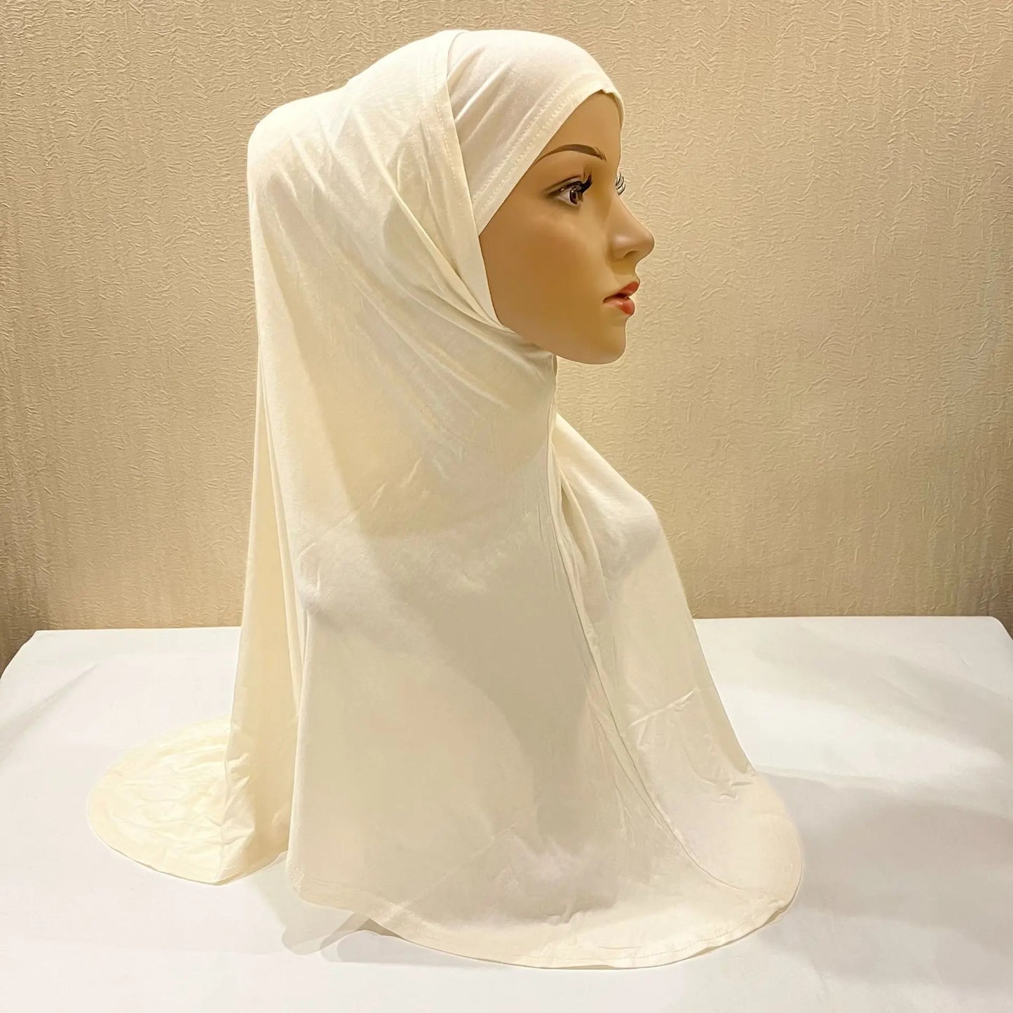 Women 2 Piece Solid Color Amira Jersey Muslim Hijab Soft Stretch Head Scarf with Tube Inner Underscarf Cap Hood Prayer Turbante
