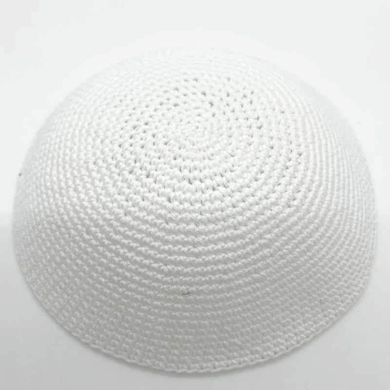 White DMC Kippah Dome Handmade Knitted Yarmulke Kippot 16/19cm Dome
