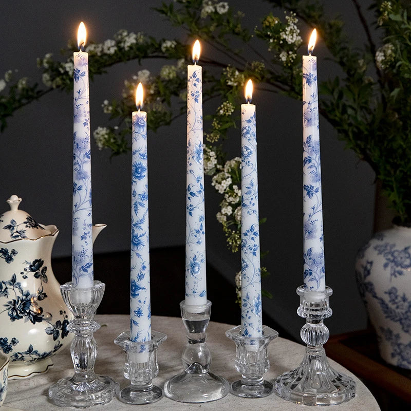 2pcs/set Scented Candles Chinese Hand-painted Blue And White Porcelain Long Candle Soy Wax Candles Party Wedding Home Decor
