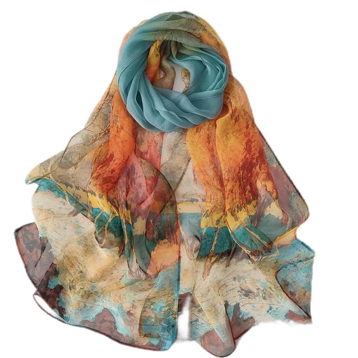 Summer Women Birch Forest Landscape Thin Soft Beach Silky Georgette Scarf Shawls 160cm Long Wraps Beach Sunscreen Hijab