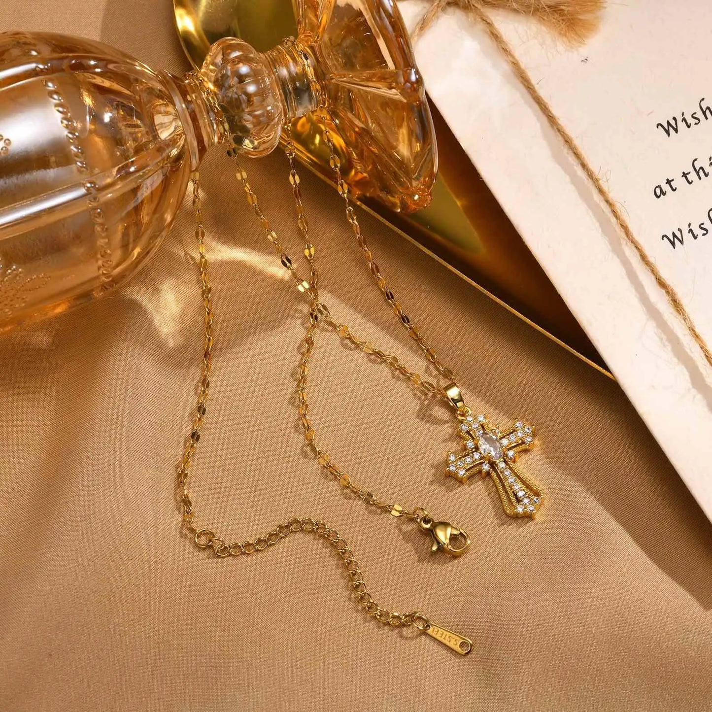 Vnox Christian Religion Necklaces For Women Men, Zircon Cross Pendant Charm Necklace, Classic Gold Plated Jewelry