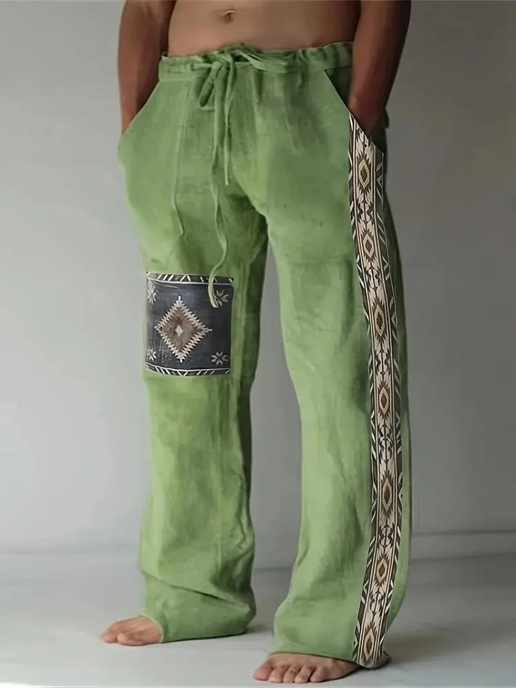 Retro Compass Printed Men's Casual Pants Harajuku Street Trendy Men's Straight Leg Pants Casual High Waisted Drawstring Pants