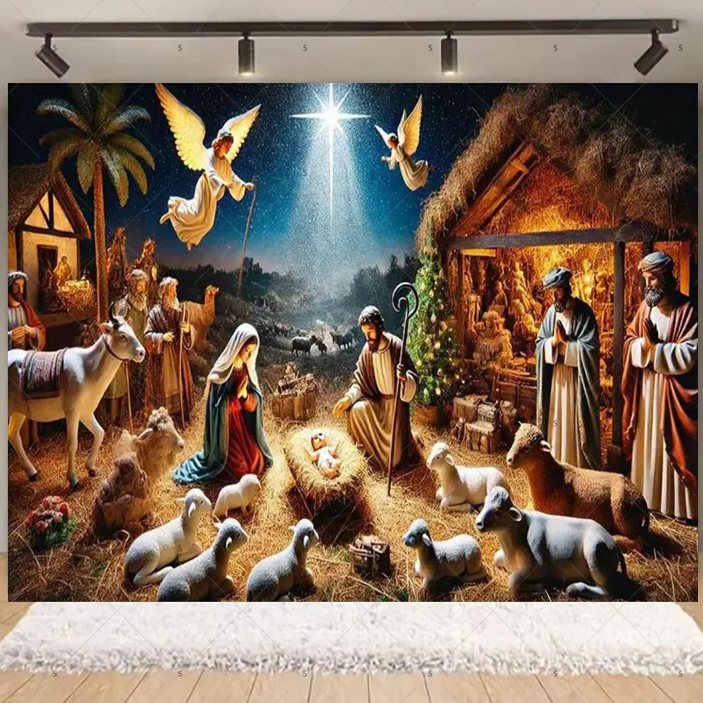 Birth of Jesus Background Party Decoration Supplies Merry Christmas Baby Shower Supplies Banner Backdrop Decor Photo Shoot Props