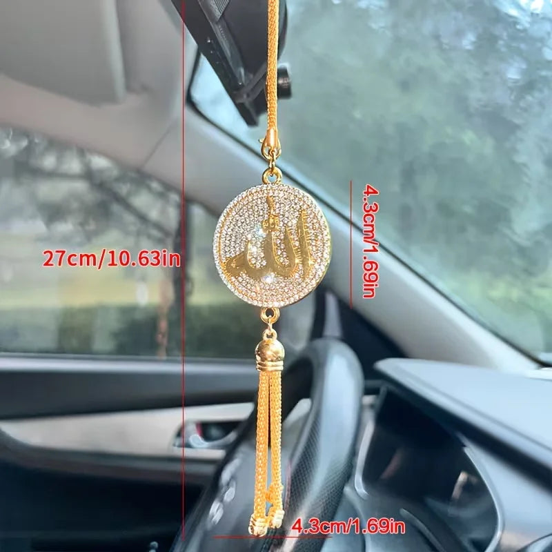 One double-sided diamond-set Islamic scripture car ornament, metal tassel car pendant, high-end model design car ornament