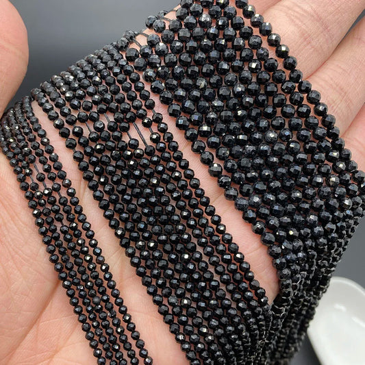 2mm 3mm 4mm Black Tourmaline Faceted Round Stone Natural Crystal Energy Loose Gemstone For DIY Men Women