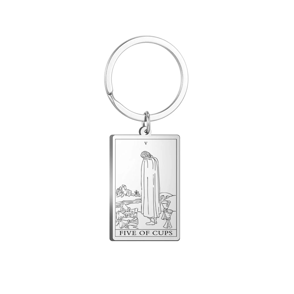 Dawapara Tarot Cards Keychains Stainless Steel Vintage Amulet Good Luck The Major Arcana Keyring Wiccan Jewelry