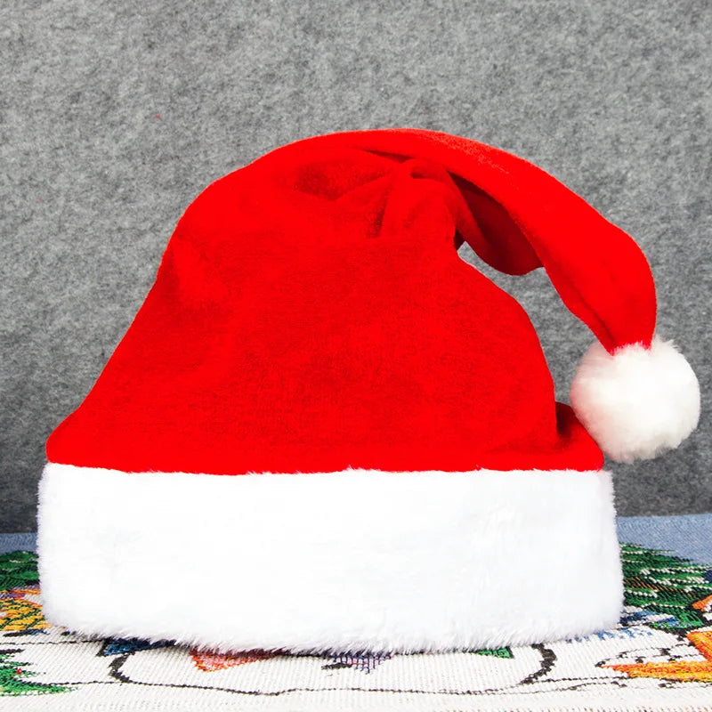 Red Gold Silk Velvet Border Christmas Hat for Adults and Children, Snowman, Elk, Santa Claus, Hat Decoration, New, 2025
