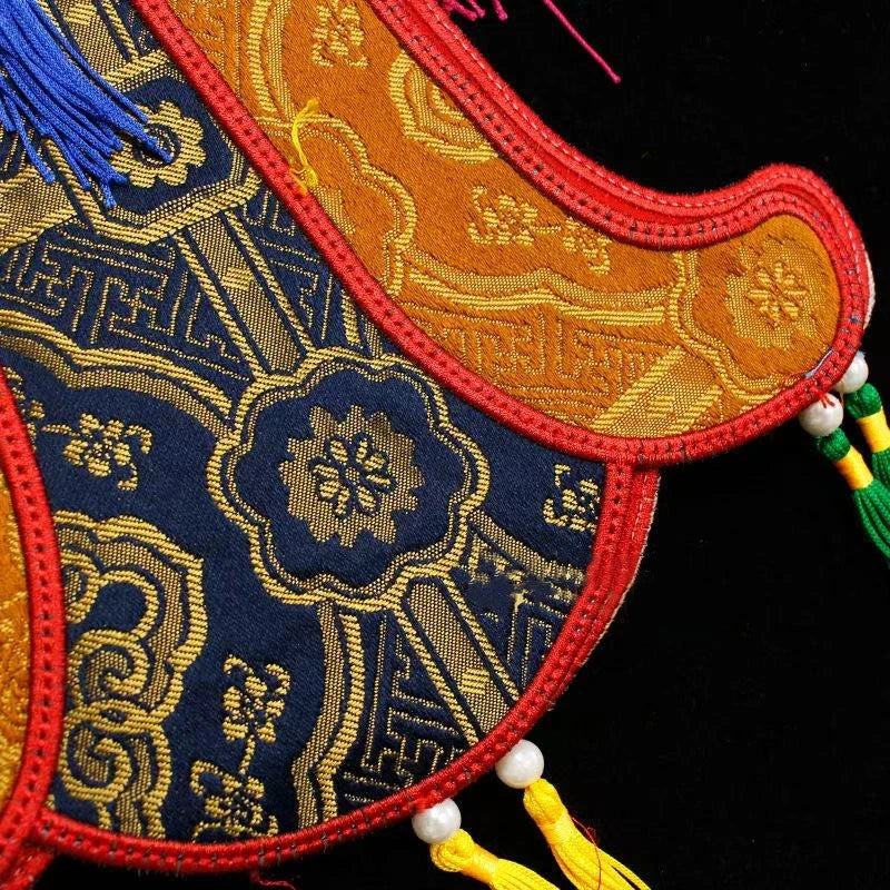 Nepal Handmade Hexagonal Tassel Flag,Colorful Tibetan Embroidery Decorative Handicrafts,Auspicious Hand Drum Flags Buddhist Item