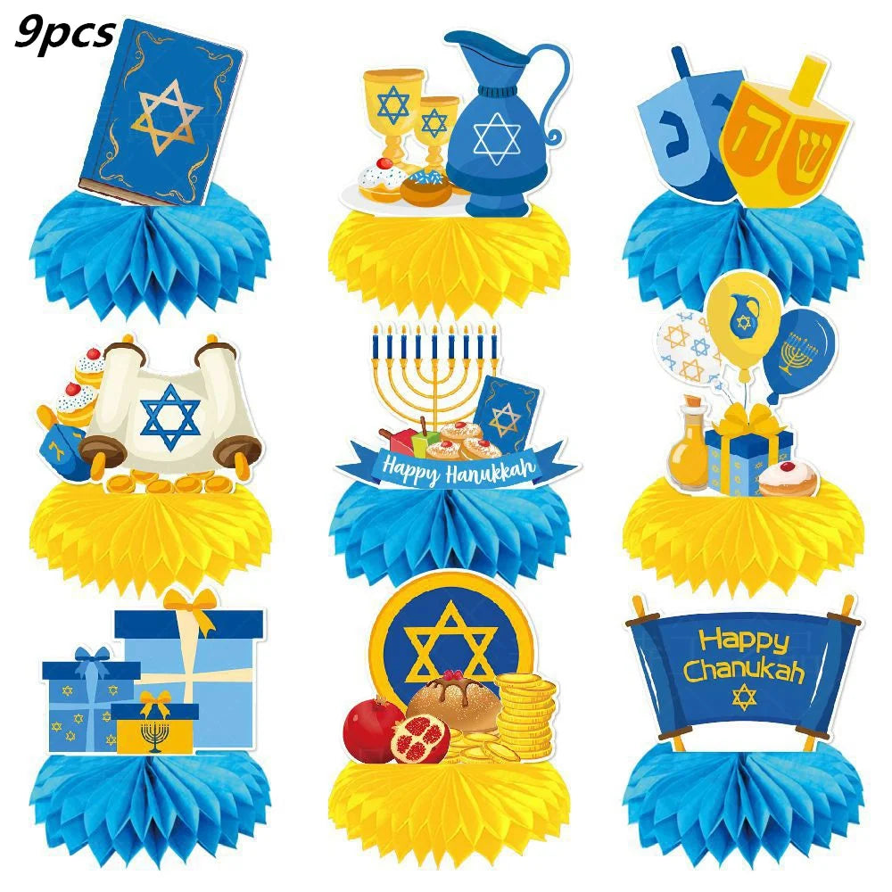 Jewish Hanukkah Birthday Party Decoration Cake Topper Balloon Candle Chanukah Party Supplies Tableware Banner Backdrop