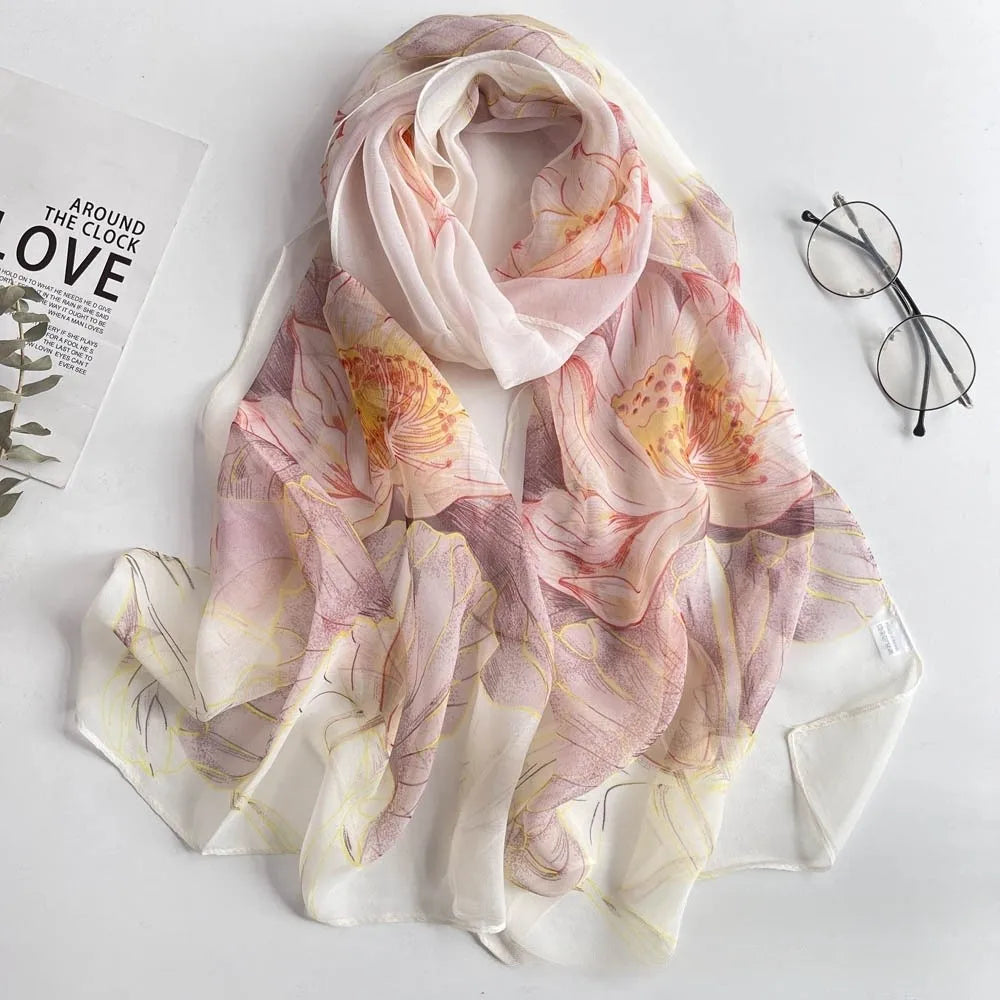 Summer Women Birch Forest Landscape Thin Soft Beach Silky Georgette Scarf Shawls 160cm Long Wraps Beach Sunscreen Hijab