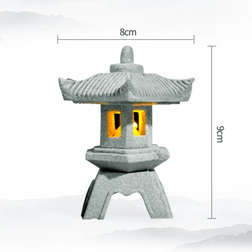 New Mini Pagoda Lantern Light Garden Statue Decorative Sand Stone Micro Landscape Lamp Zen Yard Miniature Bonsai
