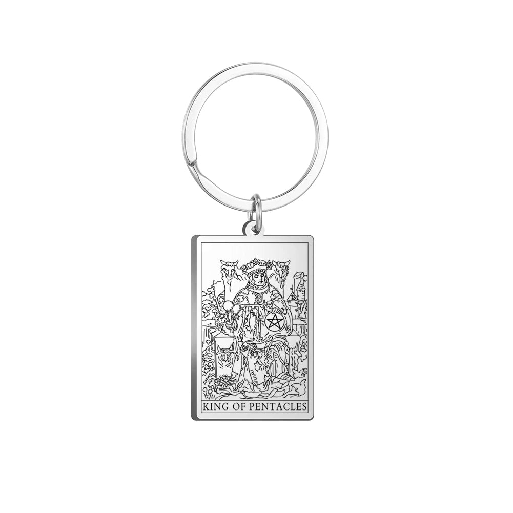Dawapara Tarot Cards Keychains Stainless Steel Vintage Amulet Good Luck The Major Arcana Keyring Wiccan Jewelry