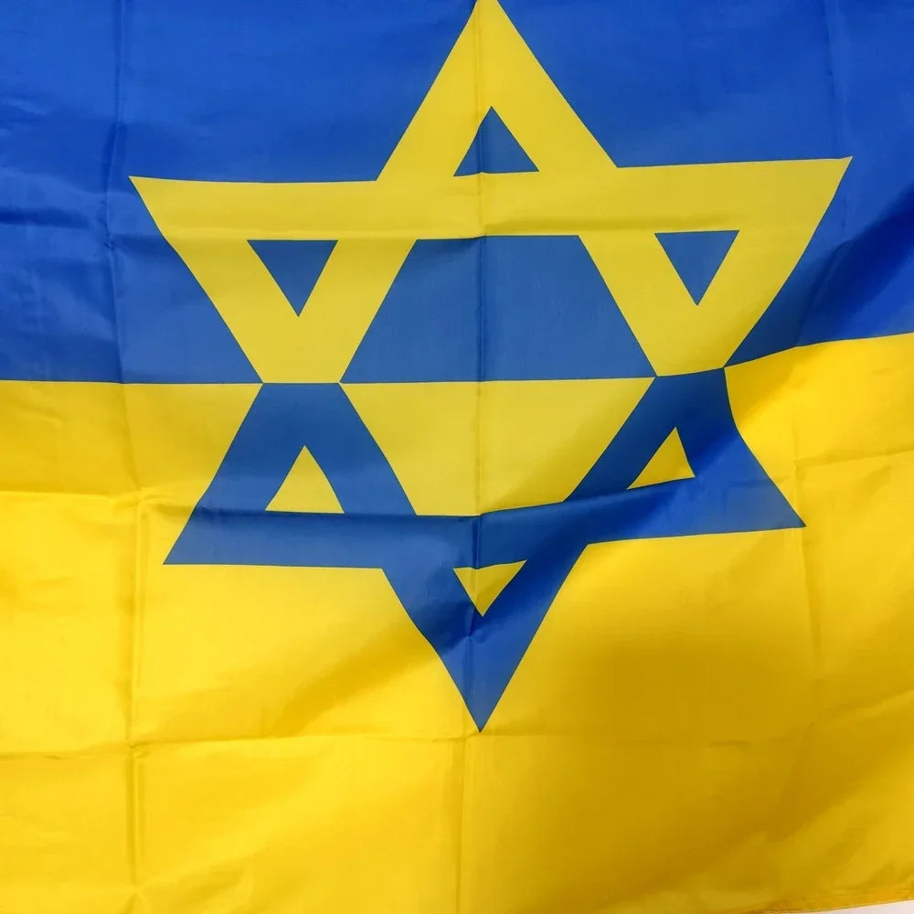Israel Ukraine Flag 90x150cm Premium Polyester - Jewish Solidarity Flag Outdoor/Indoor National Pride Decor Wall Hanging