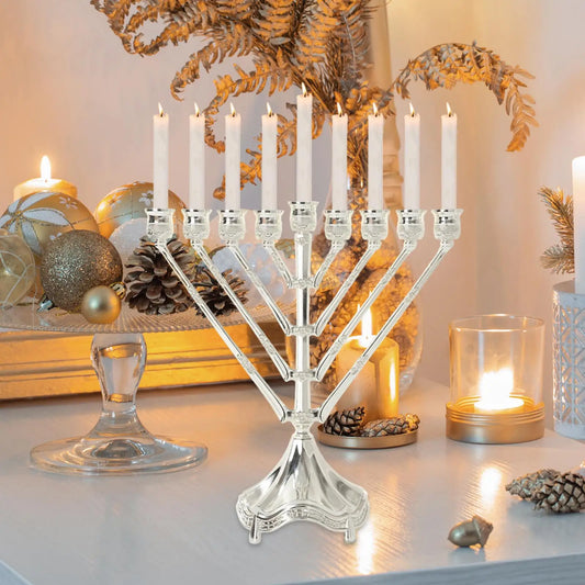 Vintage Hanukkah Menorah Zinc Alloy Branch Candelabra with 9 Arms Tabletop Ornament for Festival Celebration Chanukah Decoration
