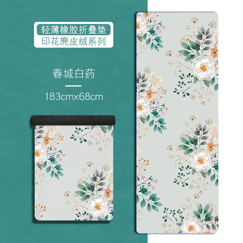 Ultra-thin Folding Yoga Mat Natural Rubber Suede Print Exercise Portable Sweat-absorbing Meditation Aesthetics DIY 183*68*0.1cm
