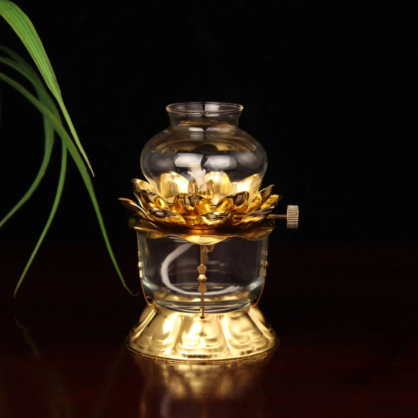 Golden Oil Lamp For Buddhist With Glass Windproof Cover Religious Items Home Alter Prayer Buddha Decoration