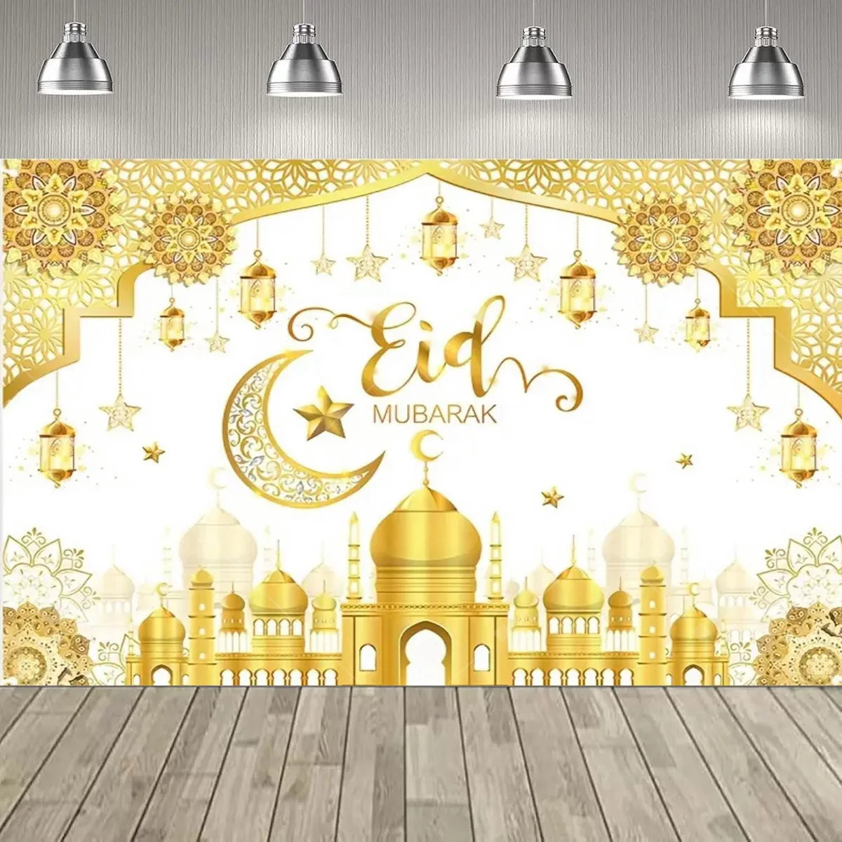 Eid al Fitr Party Supplie Decoration Backdrop Islamic Mosque Architecture Mubarak Ramadan Party Festival Celebration Banner