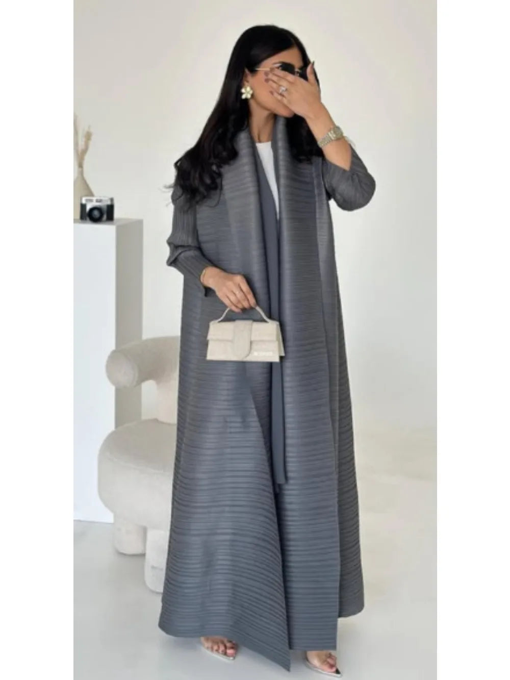 Muslim Pleated Abaya Stretch Open Dress Dress Women Eid Maxi Caftan Cardigan Robe Print Dubai Kaftan Islam Vestidos Jalabiya