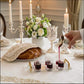 Judaica Clear Acrylic Tray and Six Cups with Gold Handles For L'chaim Shabbat Kiddush Jewish Family Table Decoration