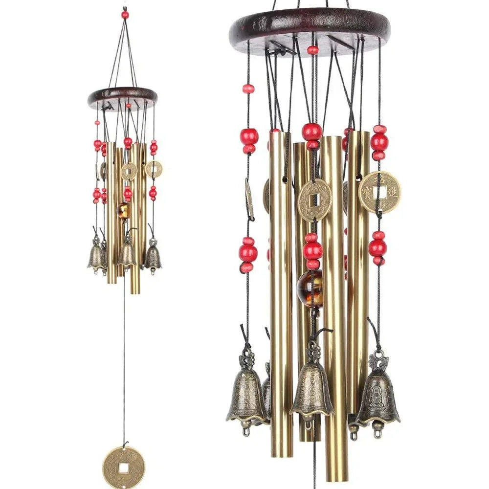 Lucky Wealth Attracting Bronze Wind Chimes Real Wood Metal Ancient Copper Home Decorative Courtyard Decor Cross-Border Sales