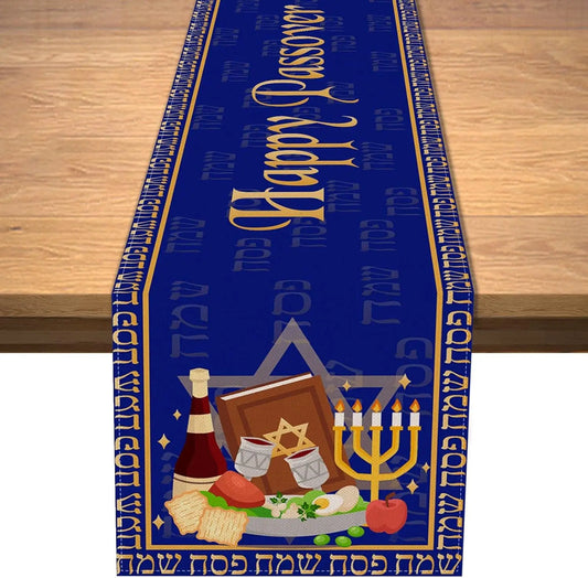 Happy Passover Linen Table Runner Passover Decorstions Jewish Pesach Seder Plate Star of David Table Runners Holiday Party Decor