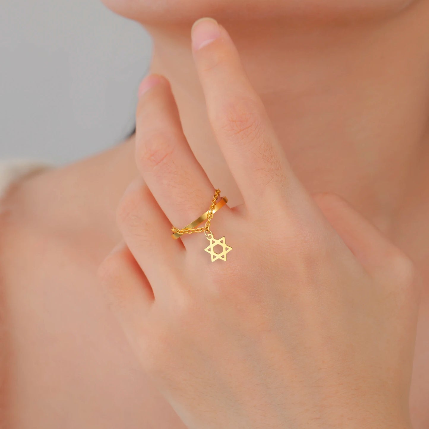 LIKGREAT Star of David Ring Jewish Hang Pendant Rings Stainless Steel Tetragram Cross Jewelry Jewish Gift for Women Men Gifts