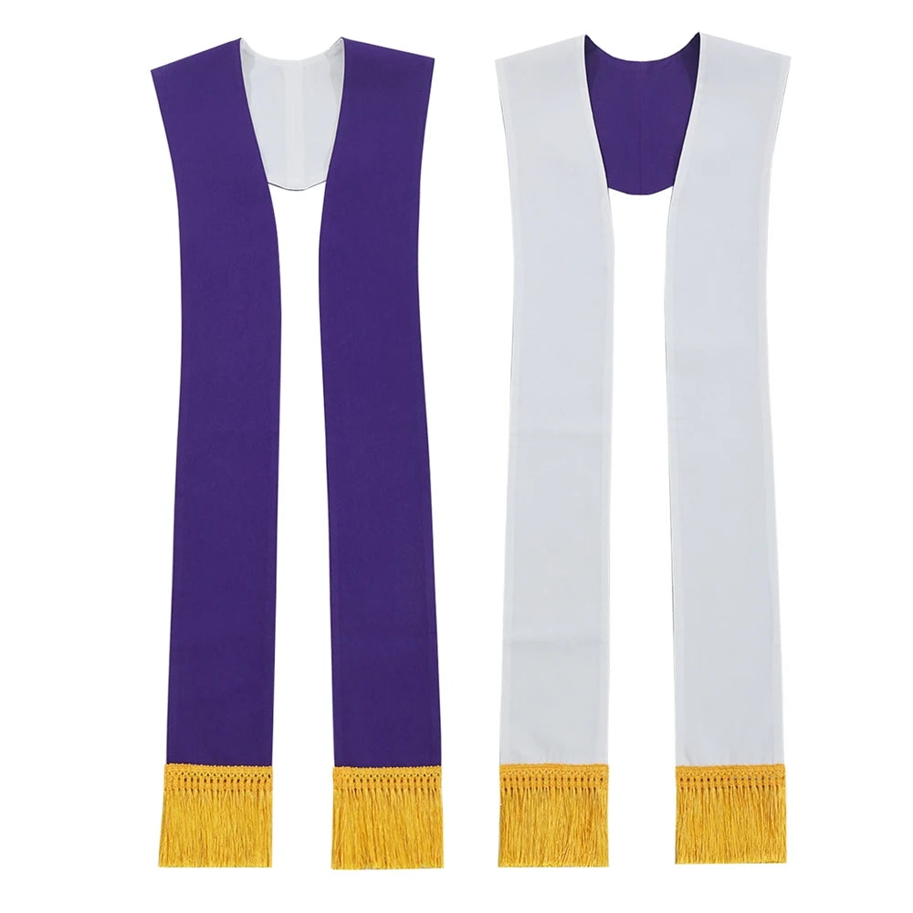 Clergy Stole Church Overlay Double Sided Cross Gold Tassels Scarf for Priest Choir