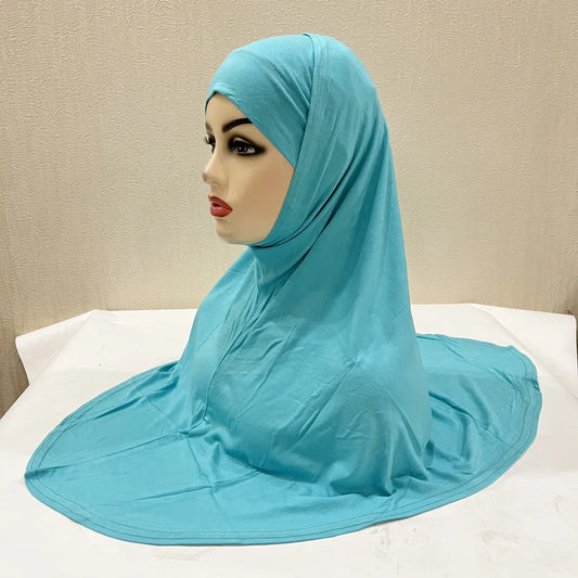 Women 2 Piece Solid Color Amira Jersey Muslim Hijab Soft Stretch Head Scarf with Tube Inner Underscarf Cap Hood Prayer Turbante