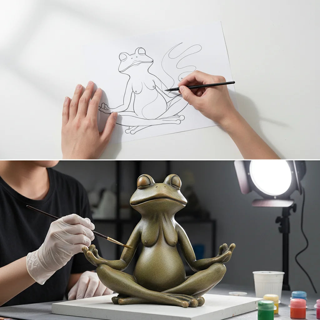 VILEAD Original Design Meditating Frog Sage Resin Zen Artistic Figurine Decorative Garden Statue Home Office Desk Decor