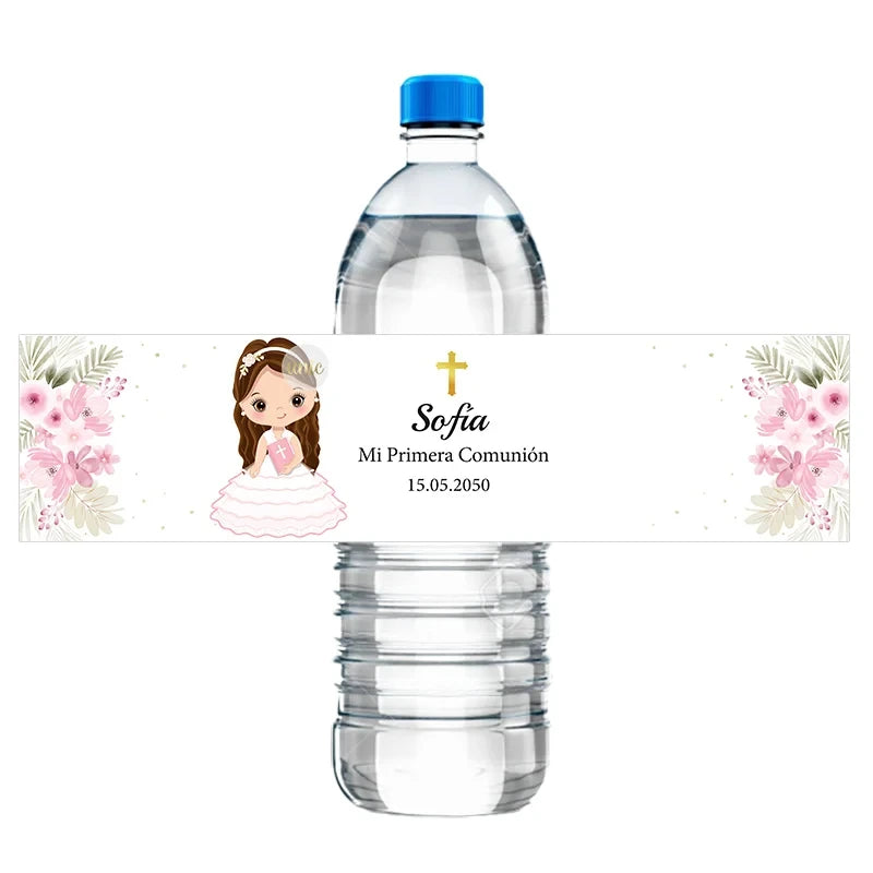 Custom Boys Girls Mi Primera Comunión Decor Water Bottle Labels Stickers Christening Baptism Communion