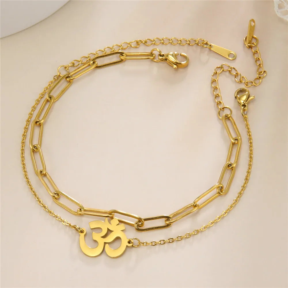 Skyrim Religious Indian Buddhism Yoga OM Bracelets on Hand for Women Men Stainless Steel Box Chain Bracelet Supernatural Jewelry