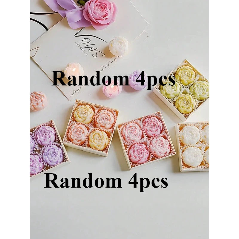 Rose Flower Shaped Soy Wax Candle Set of 4 Gift Box, Handmade Decorative Smokeless Candles for Home Decor,Birthday,Wedding Gifts