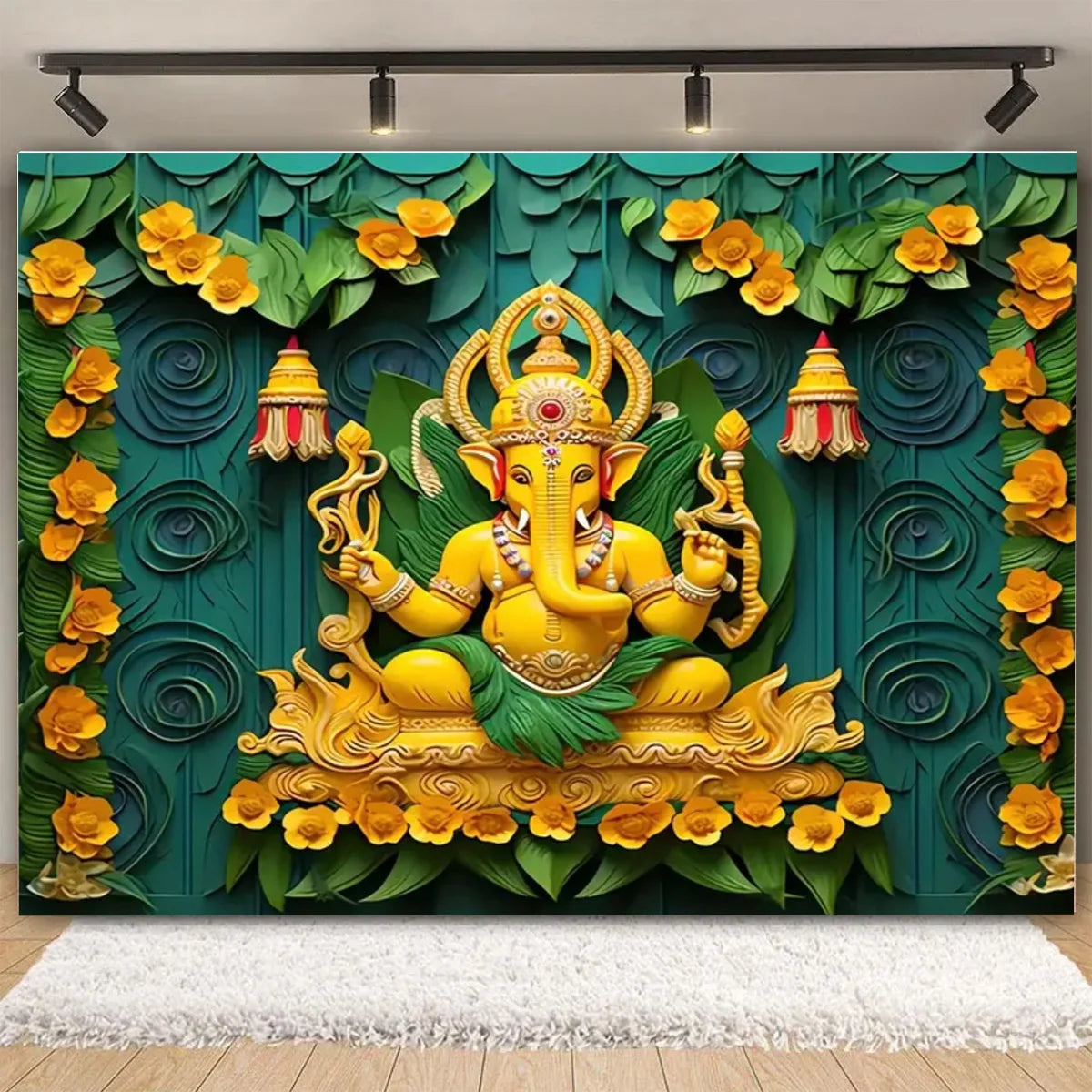 Indian Traditional Photography Background Marigold Green Leaf Hindu Indian Wedding Holi Flowers Garland Anniversary Backdrops