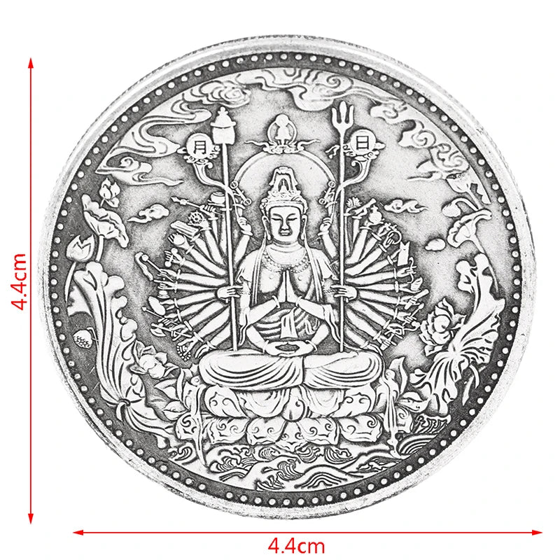 Retro Silver Ancient Coins Buddhist Thousand Hand Guanyin Heart Sutra Buddha Collection Commemorative Coins Gift