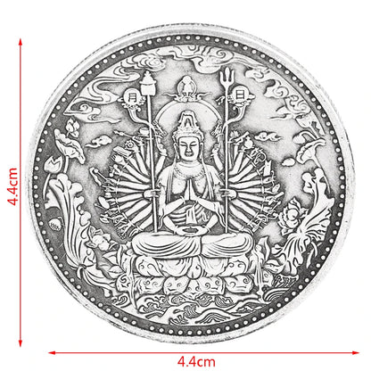 Retro Silver Ancient Coins Buddhist Thousand Hand Guanyin Heart Sutra Buddha Collection Commemorative Coins Gift