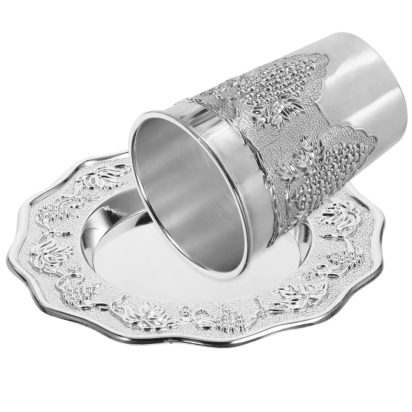 1 set Sturdy Blessing Wine Glass Set Cup Plate Embossed Religious Holiday Shabbat Passover Jewish Cup Festival Ceremony Drinking