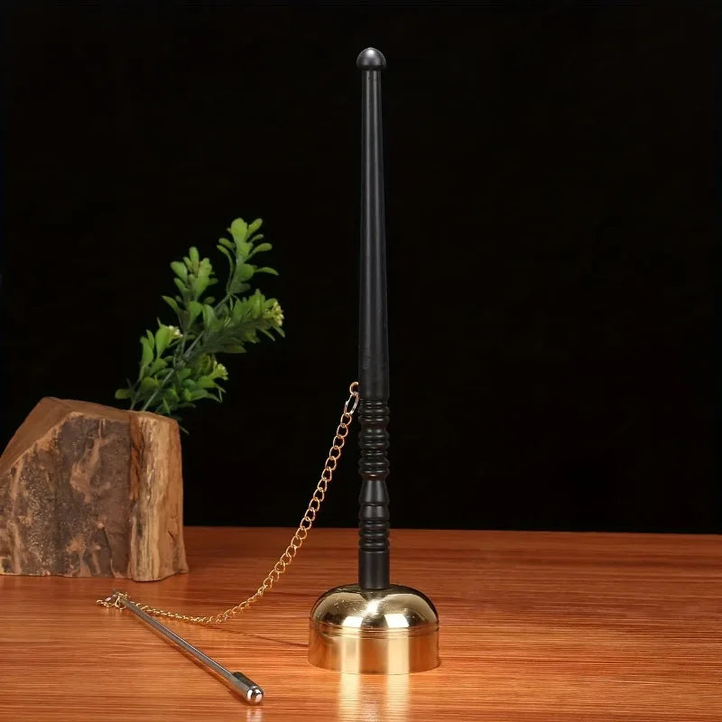 Tibetan Hand Bell with Wooden Handle Brass Singing Bowl Meditation & Prayer Bell Religious Mantra Musical Instrument Copper