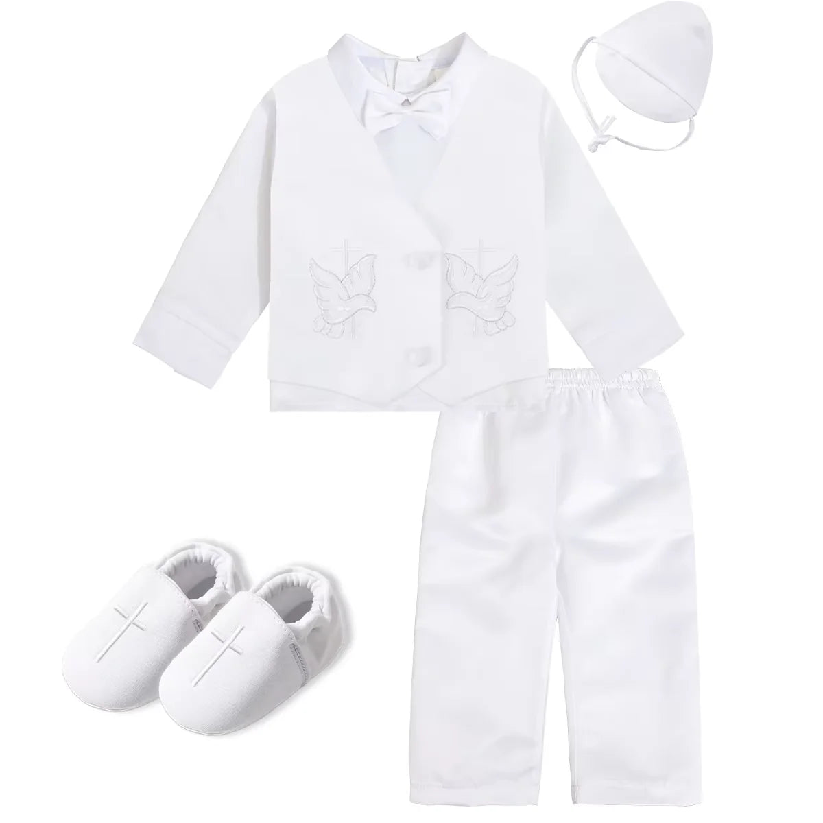 Baby Boys Baptism Outfits Infant Wedding Birthday Party White Cartoon Dove Newborn Formal Gentleman Suits Christening Clothes