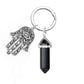 1Pc Natural Stone Crystal Points Keychain with Hamsa Hand Evil Eye Charms Reiki Energy Good Luck Amulet for DIY Jewelry Making