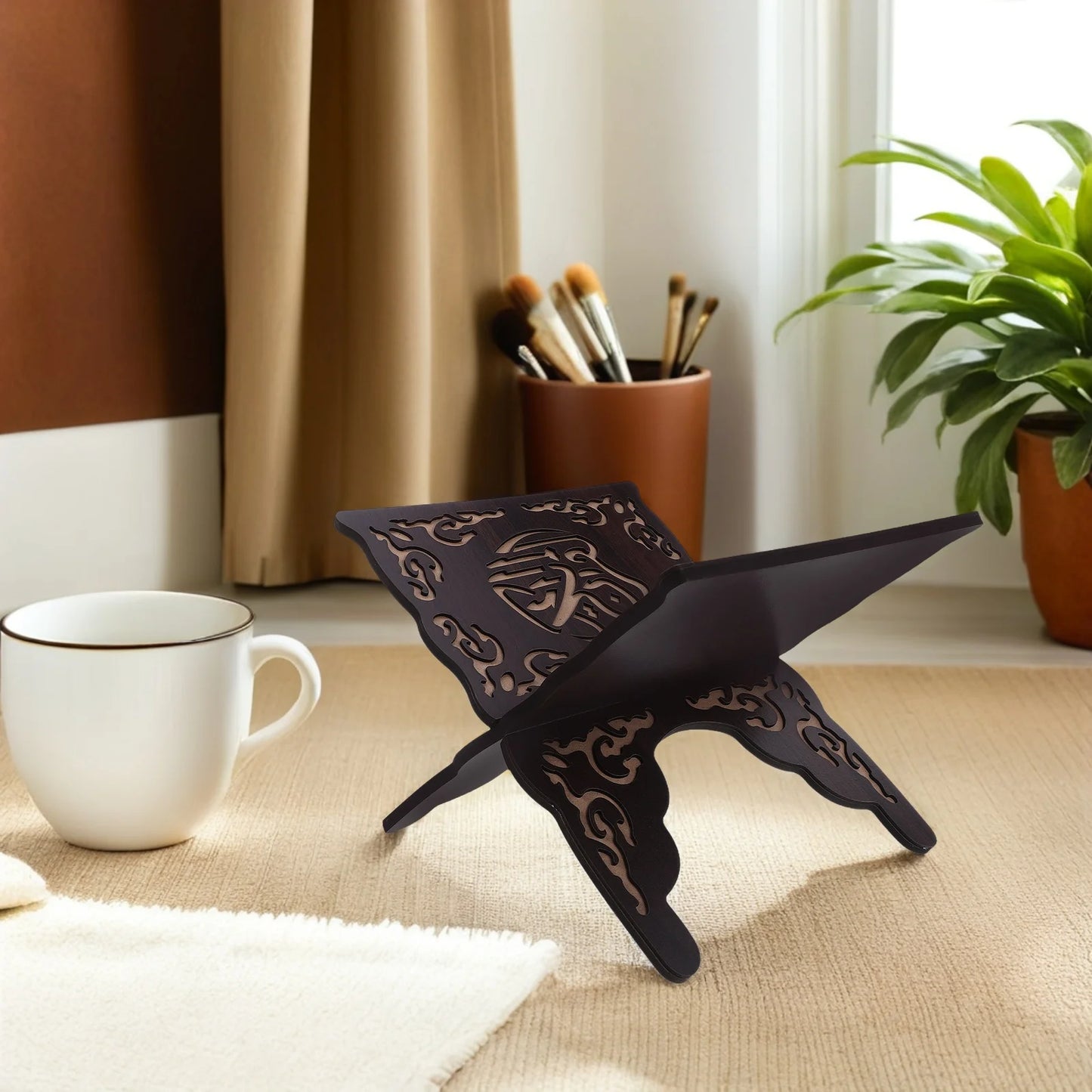 Black Foldable Detachable Wooden Carved Quran Bible Book Holder Muslim Prayer Reading Stand Book Organizer Rack,Home Decoration
