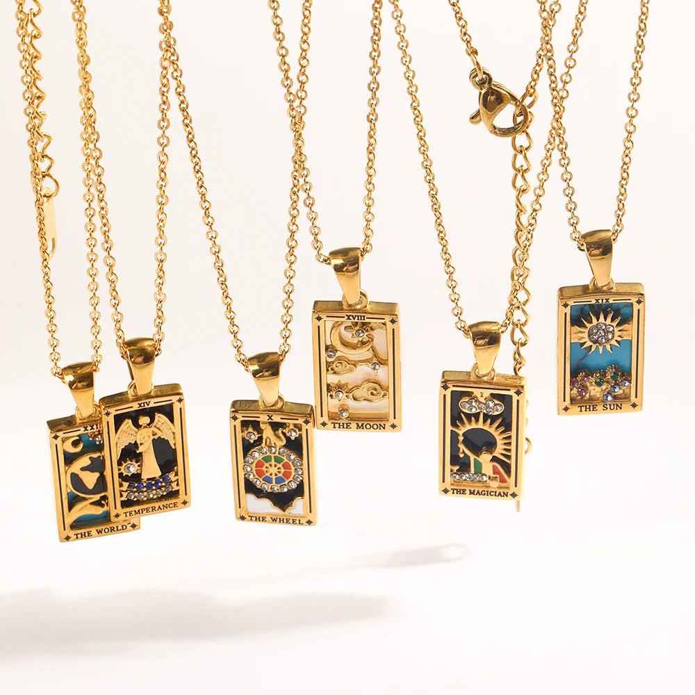 E.B.belle Original New Tarot Queen Lover Magician Moon Necklace Tarnish Free Stainless Steel Jewelry 18K Gold Plated Decoration