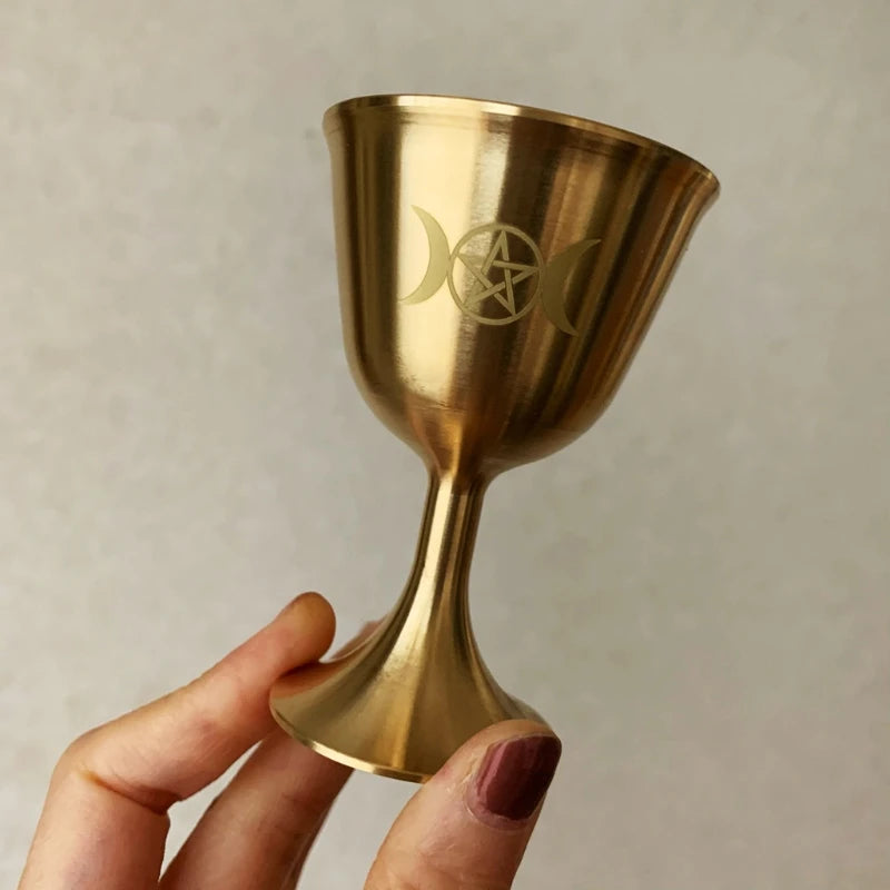 Ritual Cup Altar Goblet Wicca Gold Plating Brass Ceremony Moon Divination Astrological Tool Witchcraft Prop Supplies