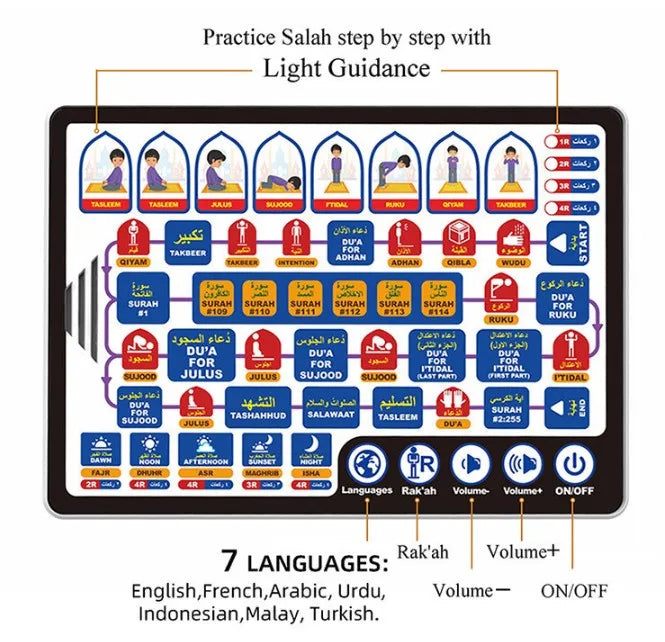Islamic Tablet AL-Quran Belajar Solat Kit Salah Pray Pad for Muslim Kids Arab Islam Teach Prayer Learning Machine Earlier Toy