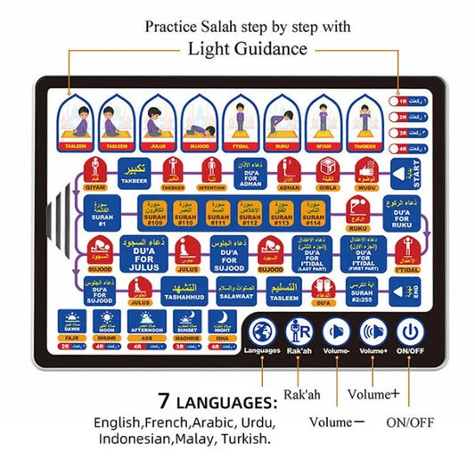 Islamic Tablet AL-Quran Belajar Solat Kit Salah Pray Pad for Muslim Kids Arab Islam Teach Prayer Learning Machine Earlier Toy