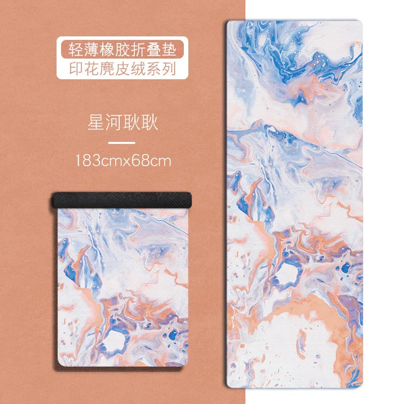 Ultra-thin Folding Yoga Mat Natural Rubber Suede Print Exercise Portable Sweat-absorbing Meditation Aesthetics DIY 183*68*0.1cm