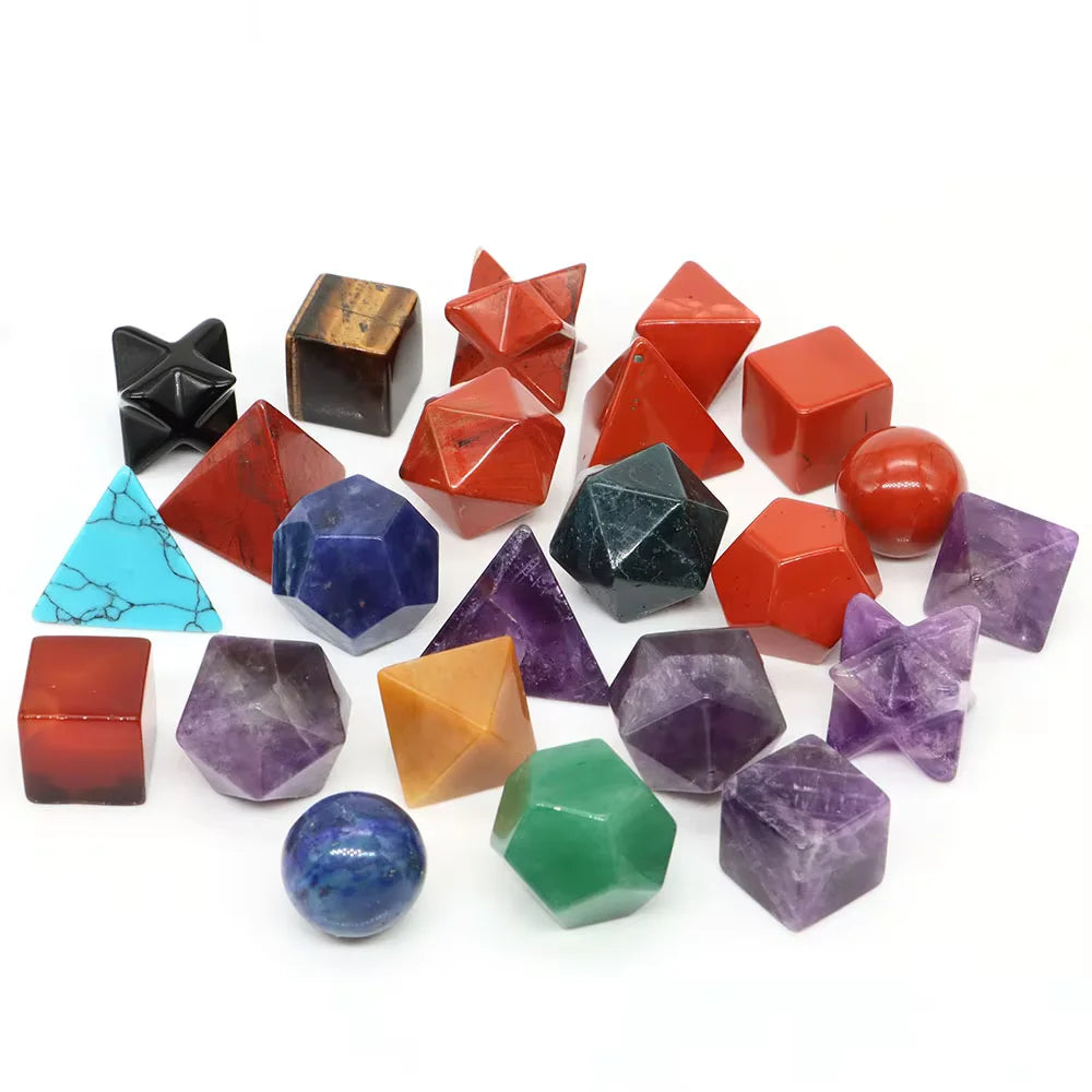 7Pcs Platonic Solid Sacred Stones Geometry Set Natural Crystals Reiki Healing Chakra Gemstones Lucky Home Decoration Gifts