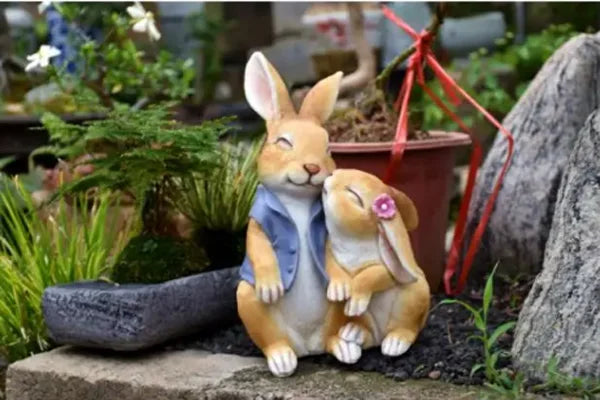 Pastoral Simulation Animal Resin Rabbit Couple Ornament Outdoor Garden Balcony Figurines Crafts Courtyard Accessories Decoration