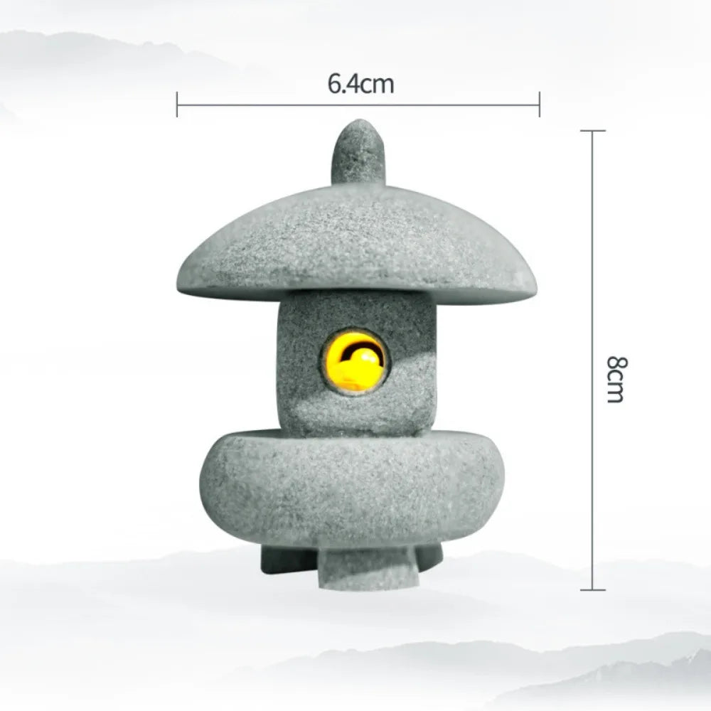 New Mini Pagoda Lantern Light Garden Statue Decorative Sand Stone Micro Landscape Lamp Zen Yard Miniature Bonsai